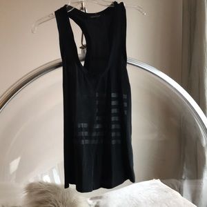Black silkyish tank with black strips
